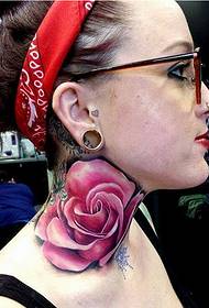 personal female neck fashion good-looking color lotus tattoo picture