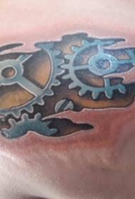 mechanical gear tattoo boys Colored mechanical gear tattoo picture on the back
