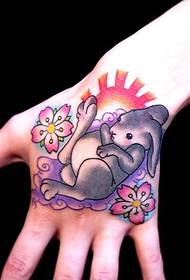 cute rabbit tattoo pattern on the back of the hand