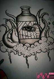 blæksprutte flaske øje kreativ skitse tatovering manuskript billede
