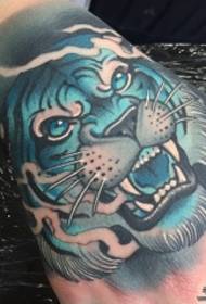 hand back European school blue tiger tattoo pattern