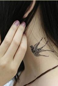 personality female neck beautiful Nice-looking swallow tattoo pattern picture