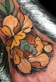 Hand Back Modern Style Color Flower Eye Tattoo Pattern