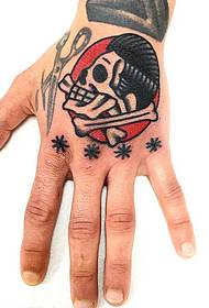 hånd tilbake saks hodeskallen tatoveringsmønster