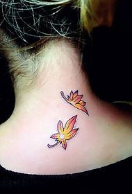 two maple leaf personality neck tattoo picture 92247- pure pure girl neck beautiful fresh English crown tattoo picture