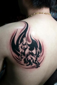 type male back cool totem wolf flame tattoo pattern