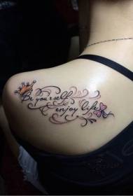 female back-looking floral English letter crown tattoo pattern