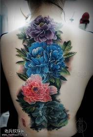 female back peony flower tattoo pattern