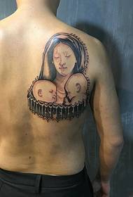 back a totem tattoo with the Virgin and the child