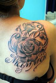female back beautiful black gray rose tattoo