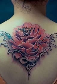 Girl back peony flower tattoo