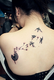 shoulder dandelion and swallow tattoo