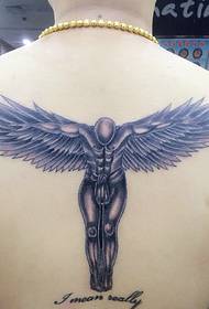 local hero men's back personality angel tattoo pattern