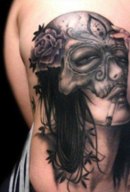 back mask smoking girl tattoo pattern