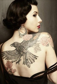 woman back fashion art eagle rose tattoo