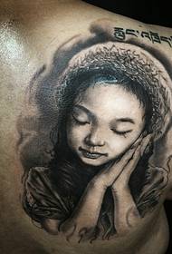 A little girl portrait resting on a tattoo