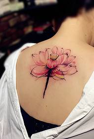 sexy beauty back color lotus tattoo pattern