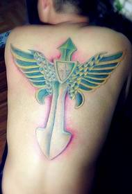 back wings sword pattern tattoo appreciation