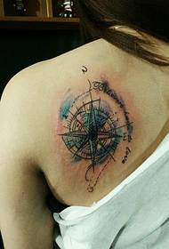girl back personality compass tattoo Picture