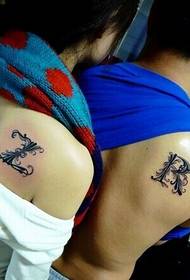 couple shoulder English alphabet tattoo pattern
