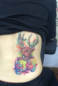 flowers with deer head together back Tattoo tattoo