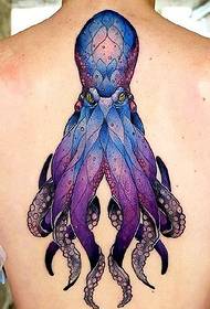 Color octopus tattoo pattern in the center of the spine
