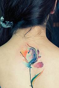 girl back watercolor flower tattoo pattern