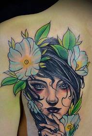 back European and American goddess tattoo pattern beautiful and attractive