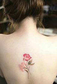 여자 93123 뒷면에 신선하고 매혹적인 꽃 문신 패턴-척추 위의 새 문신 디자인 세트