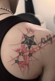 creative pentagram star English back tattoo pattern