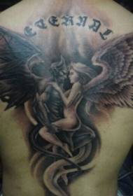 добре изглеждащ дявол и ангел, продължителен модел на татуировка