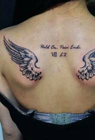 a pair of girls back personality Feather Tattoo Picture