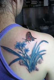 Butterfly Daffodil Back Shoulder Tattoo