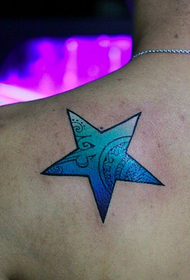man's shoulders beautiful colored five-pointed star tattoo picture