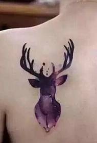 back bright purple deer tattoo pattern is very cute