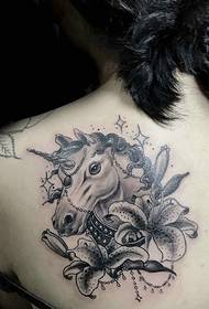 ragazze torna un cavallu grisgiu neru Pattern di tatuaggi