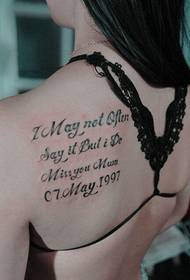 girl's back shoulder beautiful English word tattoo