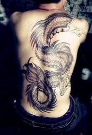 Back Dragon Tattoo Threading Hoʻopau i ka Stereoscopic Stereoscopic Effect