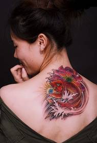 girl back color carp lotus tattoo