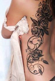uzuri upande mzuri rose na tattoo ya mzabibu