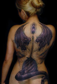 female back pterosaur wings tattoo