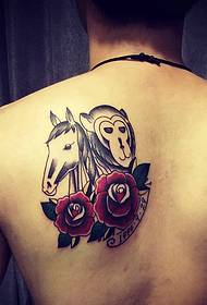 each with a flower monkey and a horse combined with a back tattoo