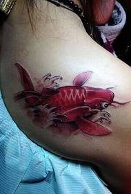 beauty back personality red squid tattoo pattern