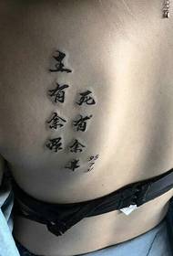 after Back character handsome Chinese character word tattoo pattern