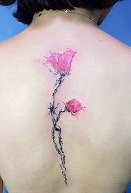 short hair girl's spine sexy flower tattoo pattern