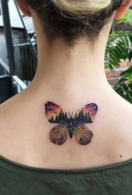 Europe Behind the girl colored small butterfly tattoo pattern