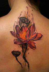 beautiful and beautiful back color lotus tattoo