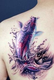 back vivid and beautiful Squid tattoo pattern