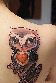 back shoulder cute owl tattoo