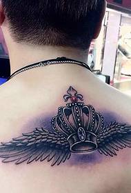 back handsome crown wings tattoo pattern